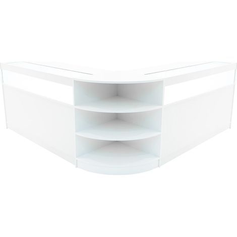 Comptoirs de Vente en MDF Blanc à LED Blancs Ensemble Theseus LM60 B1500 3 Unités de Rangement Étagères Internes Portes Coulissantes Verouillables Réception Bureau Vêtements Bijoux [Clés INCLUS] (1/5)