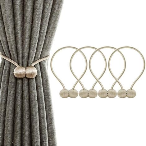 Fermacravatta magnetico resistente per tende, fermatende decorativo, cordino intrecciato adatto per tende (beige, 4 pezzi)