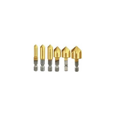 6-teiliger Satz Anfasfräser für die Holzbearbeitung, 90°-HSS-Kegelfräser, Hartmetall-Anfasfräser, 6 mm, 8 mm, 9 mm, 12 mm, 16 mm, 19 mm (1/5)
