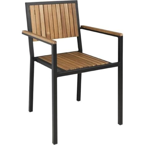Lot de 4 fauteuils en acier (H)450 mm empilables, assise en acacia (1/5)