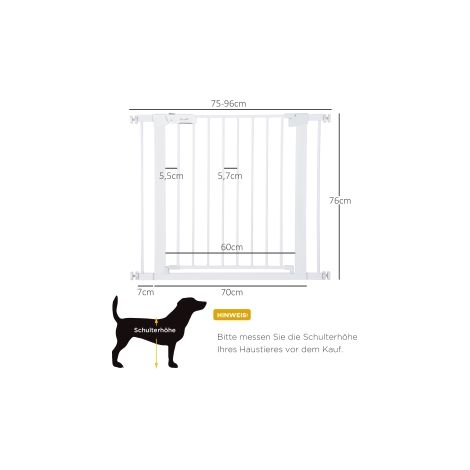 Barrière de porte, installation sans perçage, largeur réglable 75-96 cm, ouverture à une main, métal, blanc, barrière de bébé à fermeture automatique (1/5)