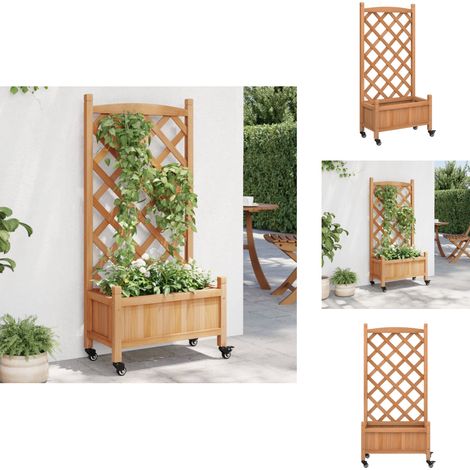 Pflanzkübel mit Rankgitter und Rollen Braun Massivholz Tanne - Blumentopf - Holzpflanze - Gartendeko - Rankgerüst - Gartengeräte (1/5)