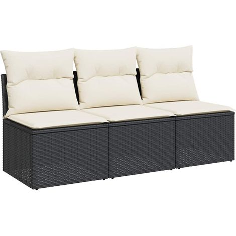 Maison Exclusive - Gartensofa mit Kissen 3-Sitzer Schwarz Poly Ra