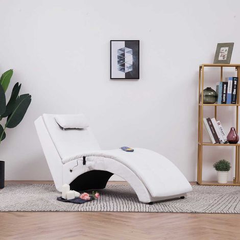 vidaXL Diván de masaje con almohada de cuero sintético blanco (1/5)