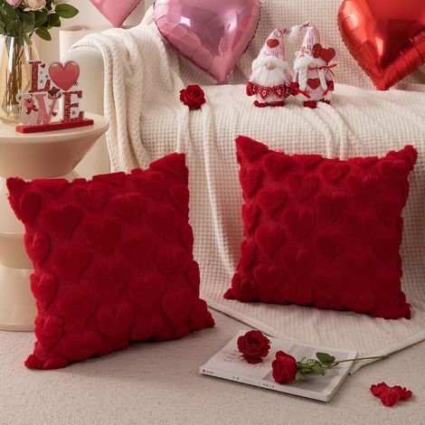 Valentinstag-Kissenbezüge, Set mit 2 dekorativen Kissen aus weichem Plüsch-Jacquard mit rotem Herzmuster, perfekt für Schlafzimmer, Sofa und als Dekoration für Zuhause während der Feiertage. (1/5)
