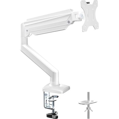 Support Ecran PC pour Moniteur LCD LED de 13 à 32 Pouces, Bras Ecran PC Bureau à Ressort à Gaz, Hauteur Réglable, VESA 75/100 mm, Rotation à 360°, Capacité 2-9 kg, Blanc(MD01AW) (1/5)
