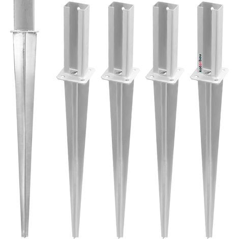 KOTARBAU® 4 Pièces Support de Poteau - Acier Galvanisé - 60x40 cm - Argent - Pied de Poteau - pour Pilier Métallique - Installation Facile - Résistant Aux Intempéries
