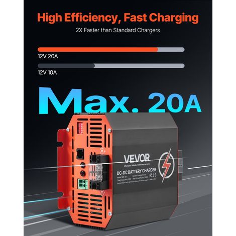 Chargeur de Batterie CC à CC 12 V 20 A 250 W pour Batteries Plomb-acide, Lithium, AGM, GEL, Facile à Installer, Chargeur Intelligent Multi-étapes pour Voitures, Camping-cars, Camions, Bateaux (1/5)