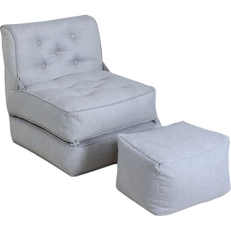 Poltrona letto con poggiapiedi in tessuto grigio chiaro - ZONIRA