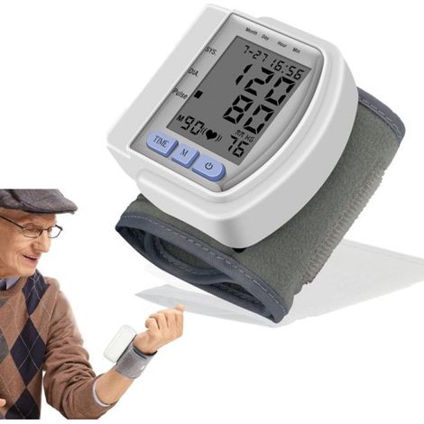 Handgelenk-Blutdruckmessgerät, tragbares Blutdruckmessgerät mit Erkennung von Herzrhythmusstörungen, automatische Manschette mit großem Display für den Heimgebrauch (Weiß)