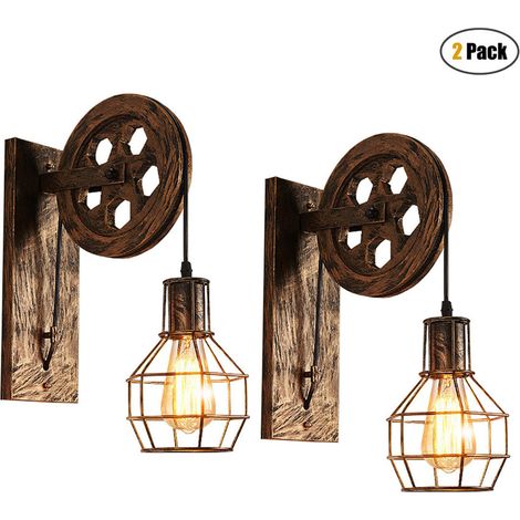 2 Pezzi Ferro Lampada a Muro Puleggia E27 Lampada LOFT Stile Industriale Luce a Muro per Corridoio Scale Entrata Soggiorno Bronzo