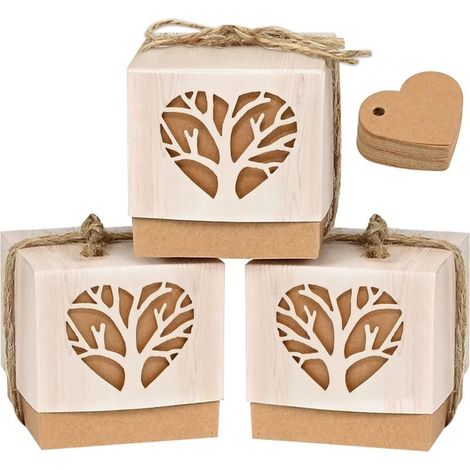 Set mit 50 Taufgeschenkboxen in Form eines Lebensbaums, Kommunionsbox, Hochzeitsgeschenkbox, Taufbonbonbox mit (1/5)