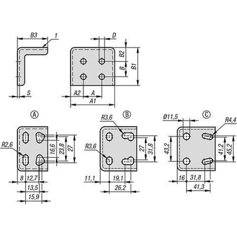 KIPP Befestigungswinkel A1=76 B1=62 Form C Stahl verzinkt chromatiert (1/2)