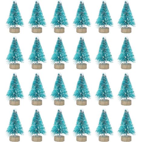 24 mini décorations de Noël en forme de sapin, ornements de bureau, décorations de table pour la maison, le bureau ou le restaurant (bleu-vert)-4CM-Blue