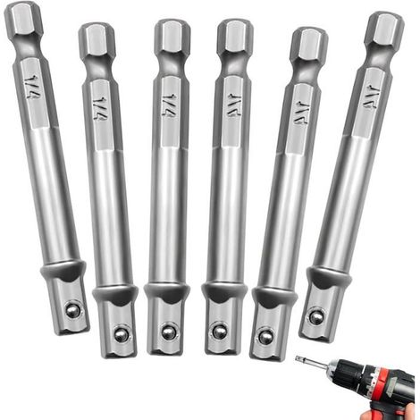 Ensemble de 6 porte-embouts 1/4", adaptateurs de douille, douille profonde 1/4", convertisseur adaptateur pour perceuse, porte-embout, argent (1/5)