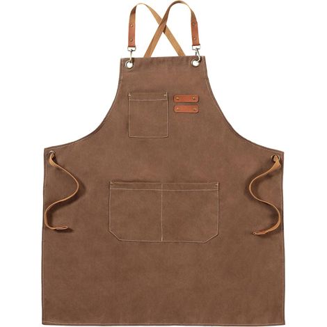 Tabliers Toile, Tabliers de Travail pour Hommes Femmes, Tabliers de Chef avec Sangle Réglable et 3 Poches, Tablier pour Serveurs Cuisine Cuisson Artiste Peinture, Dos Croisé (1/5)