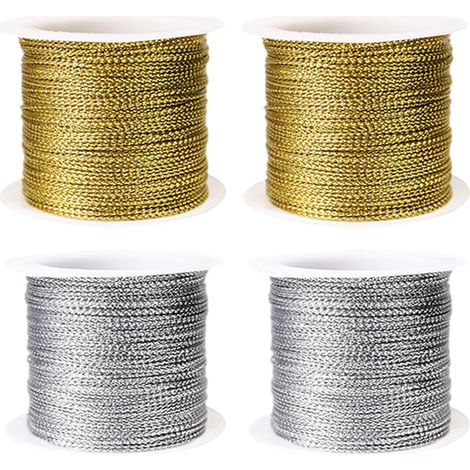 Rolls Metallic Elastic Cords Stretch Cord Ribbon Metallic Tinsel Cord Rope for Craft Making Gift Wrapping, 1mm20m/Roll (1/5)