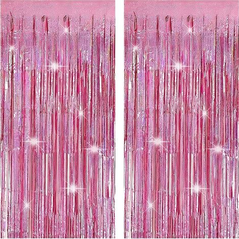 Lot de 2 Rideaux à Paillettes Roses avec Effet Lumière Laser (1x2m), Décoration Brillante pour Scènes de Fête
