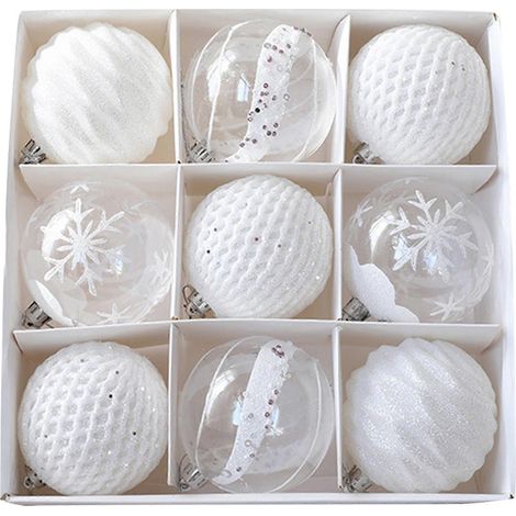 Handbemalter Weihnachtsbaumschmuck, bruchsicher, funkelnde Kugeln, eleganter Anhänger zum Aufhängen für die Weihnachtsdekoration, weiß (1/5)