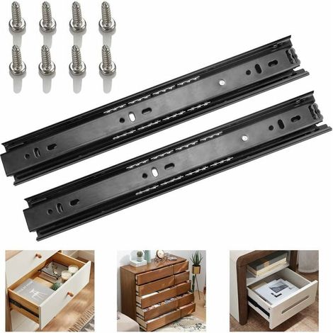 1 Paire Glissières Tiroirs en Acier Laminé à Froid Coulisses de Tiroir 30cm Sortie Totale Rail Tiroir avec Vis Rail de Tiroir Coulissant Glissiere Charge Lourde Durable pour Tiroir - Noir