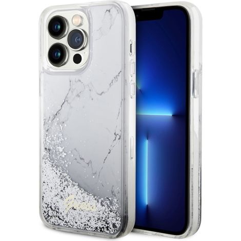 Funda rígida Guess GUHCP14XLCSGSGH para iPhone 14 Pro Max de 6,7 pulgadas, color blanco/blanco, con purpurina líquida y efecto mármol. (1/5)