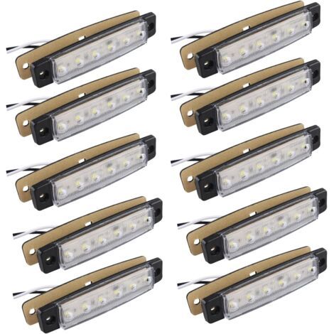 Lot de 10 feux de position latéraux 12V – 6 SMD LED étanches – Dimensions 98x20x10mm – Longueur de fil 248mm pour remorque et camion - 10pcs-Karteo (1/5)