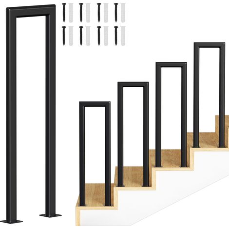 Randaco 55cm Treppengeländer U-Form Eisen Elliptische Röhre Handlauf Geländer, Eisengeländer Innen und Außen für Treppen Brüstung Garten Balkon Schwarz