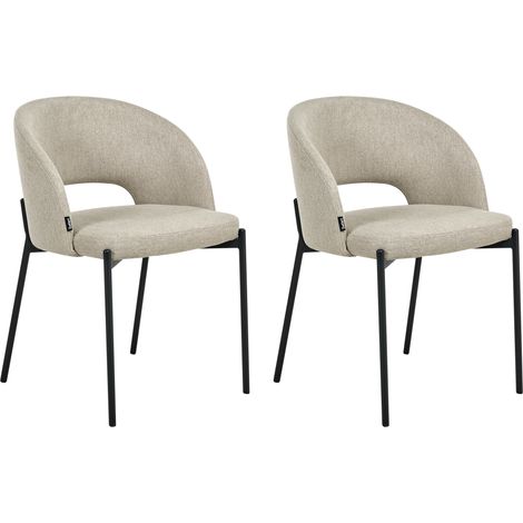 Conjunto de 2 sillas de comedor tapizado de tela respaldo redondo recortado beige arena Penny (1/5)
