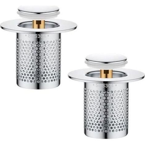 2 Pièces de Crépine de Vidange, Filtre à Evier en Acier Inoxydable Cuisine, Pop up Bouchon de Vidange Lavabo avec Tamis à Cheveux Acier Inoxydable Filtre Evier de Sol, pour Salle de Bain, Baignoire (1/5)