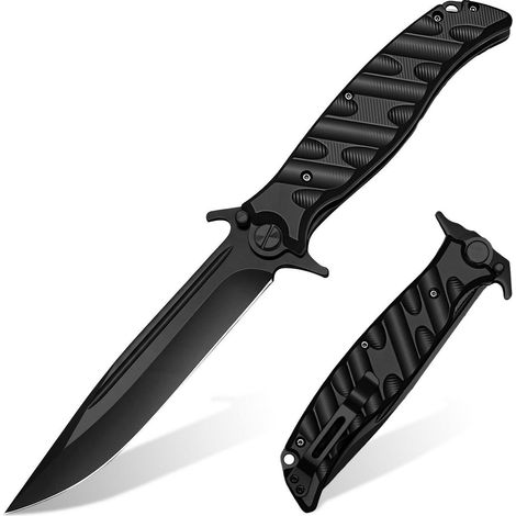 Taschenmesser Klappmesser mit G10-Griff, Edelstahlklinge, rutschfest, Schwarz
