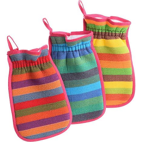Gants de bain exfoliants et serviette de bain (lot de 3, couleurs assorties) (1/5)