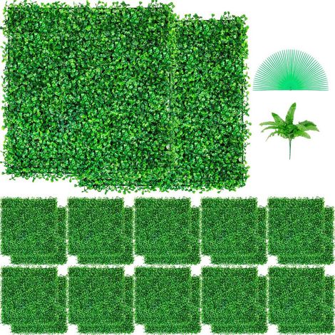 Panneaux de Buis Artificiel Lot de 24 Dalles 25,4x25,4 cm Mur Végétal Brise-Vue PE Anti-UV Décoration Intérieur Extérieur (1/5)