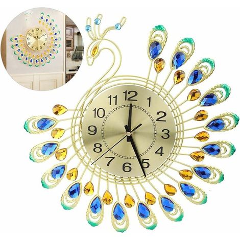 Modern 3D Wall Clock Peacock Shape Large Iron Non Ticking Silent Clock for Living Room Bedroom Home Wall Decor