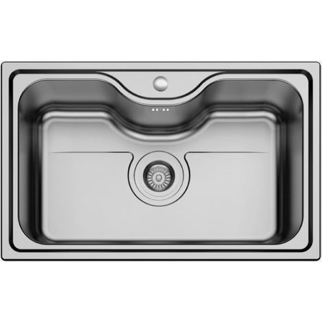 Évier à encastrer 1 bac en acier inoxydable satiné BACHACHE 80x50 cm avec bonde et siphon (1/4)