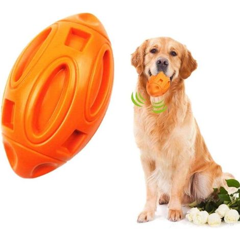 Jouet à mâcher pour chien en caoutchouc naturel – indestructible, avec fonction sonore – convient aux chiens de taille moyenne à grande – un ballon de rugby en caoutchouc robuste et durable. (1/4)