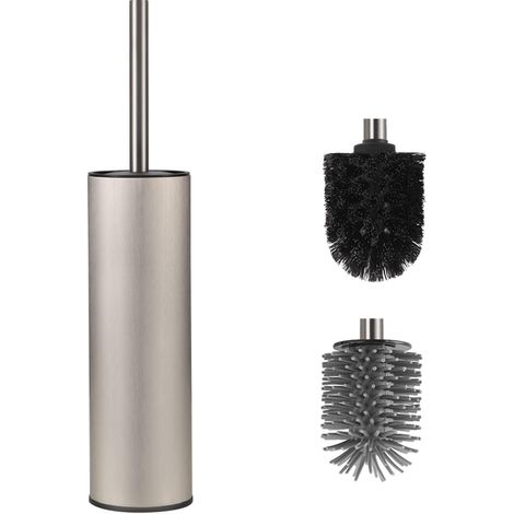 Brosse Toilettes WC métallique autoportante, Brosse WC Nickel brossé avec 2 Balai Toilette WC pour Le Nettoyage en Profondeur de Bain, Anti-Goutte et Anti-Obstruction (1/5)
