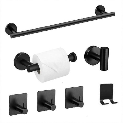 Ensemble de 7 accessoires de salle de bain : porte-serviettes mural en acier inoxydable, barre porte-serviettes. (1/5)