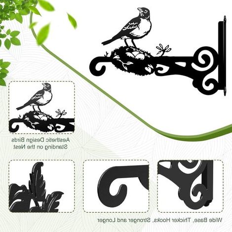 Juego de 2 ganchos de metal para plantas, decoración de pared para flores, comederos para pájaros y campanillas de viento. (1/4)