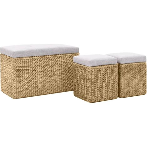 Maison Exclusive - Sitzbank mit 2 Ottomanen Seegras Grau