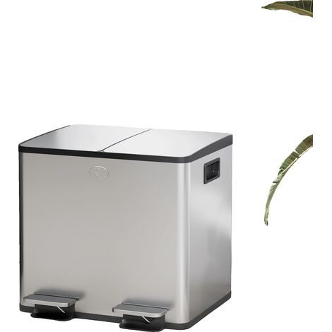Cubo de basura de cocina, 2 compartimentos, capacidad de 15 litros, acero inoxidable, dimensiones 41,7 x 36,6 x 43,2 cm, color plata. (1/5)