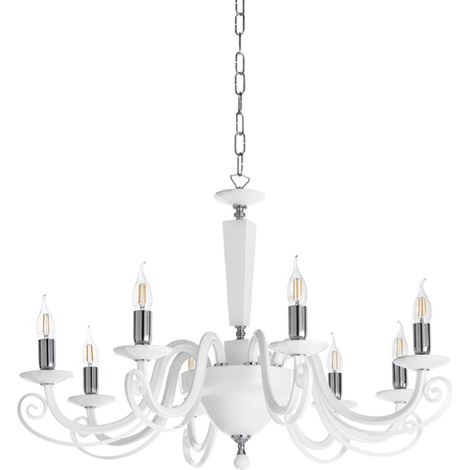 Lampada a sospensione CHERUBINI D90 cm in vetro e cristallo ottico 8 luci BIANCO (1/2)