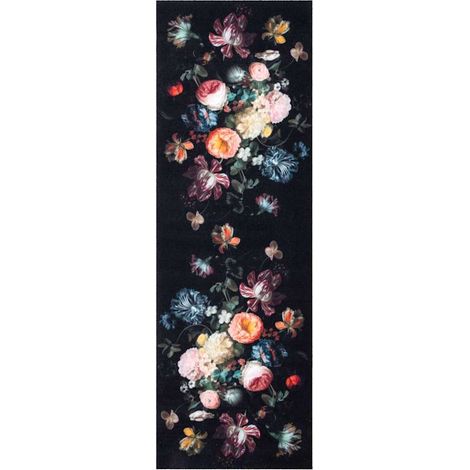 Tapis de cuisine,Tapis de sol Floral Noir 180 x 60 cm Velours CFW818052 (1/5)