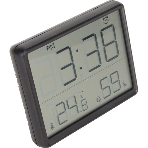 Réveil numérique avec affichage de la température et de l'humidité, horloge numérique murale, avec support magnétique, noir. (1/5)