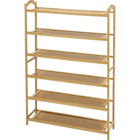 Youyijia Bamboo Shoe Rack, 6-Tier Shoes Storage 67 X 23 X 107cm Large Storage Capacity Multipurpose Shelf Wood Footwear Shelves Plant Display Stand for Closet Entryway Bathroom Bedroom Light Yellow (1/5)