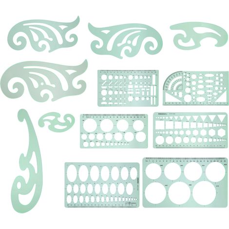 12Pcs Drawing Template Multifunctional Measuring Geometric Plastic Draft Ruler Design Supplies (1/5)