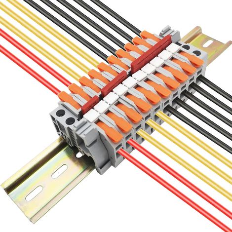 Bornier de Rail DIN, Kit de Bornier Electrique, 10 pcs Bornier (orange), Avec Bande de Connexion, Module Fixe et Bande de Repérage (1/5)