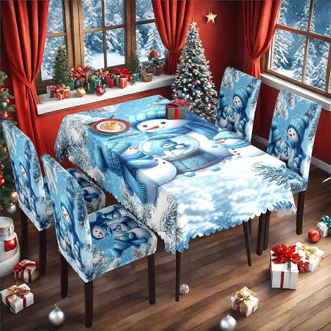 Nappe de Noël classique bleue originale avec bonhomme de neige, imperméable, pour décorer les fêtes (ensemble TC-101).