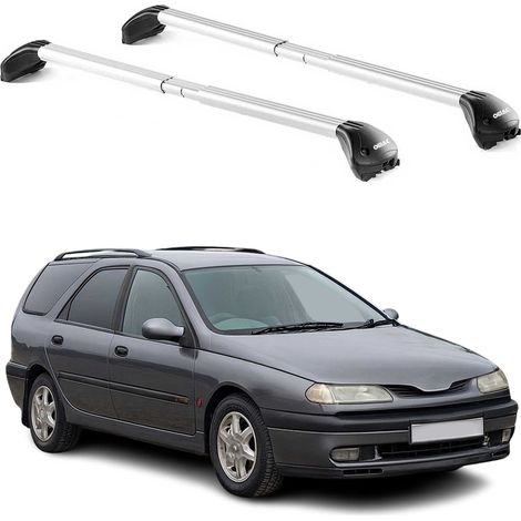 OMAC Barres de toit transversales certifiées TÜV pour Renault Laguna I II III Break 1994-2015 – Verrouillables (4 antivols) – Charge max 100 kg – Sangle inox + protection caoutchouc Argent (1/4)