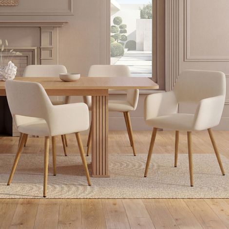 Lote de 4 sillones y sillas de comedor de terciopelo beige HOLY (1/5)