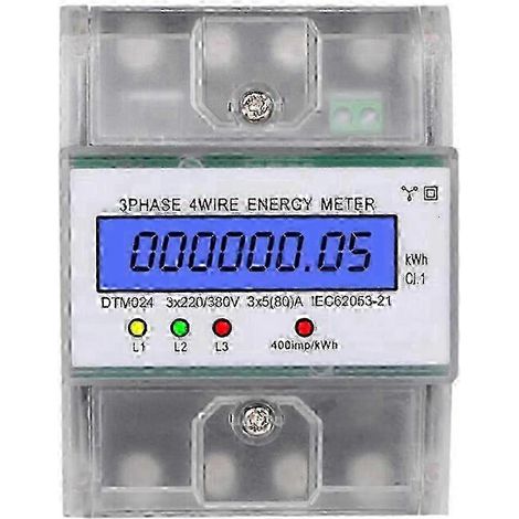 Compteur d'énergie triphasé kWh à montage sur rail DIN 220/380 V 5-80 A (1/5)